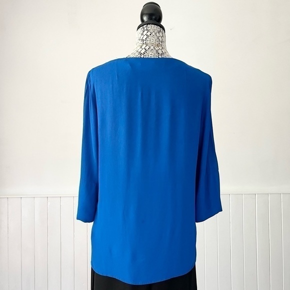 Zara Woman Royal Blue Boat Neck 3/4 Sleeve High Low Tunic Top Size L - Picture 7 of 13